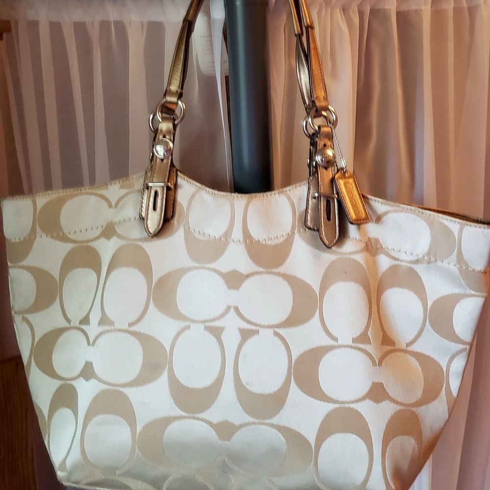 Coach 17" Beige and Gold Signature Tote